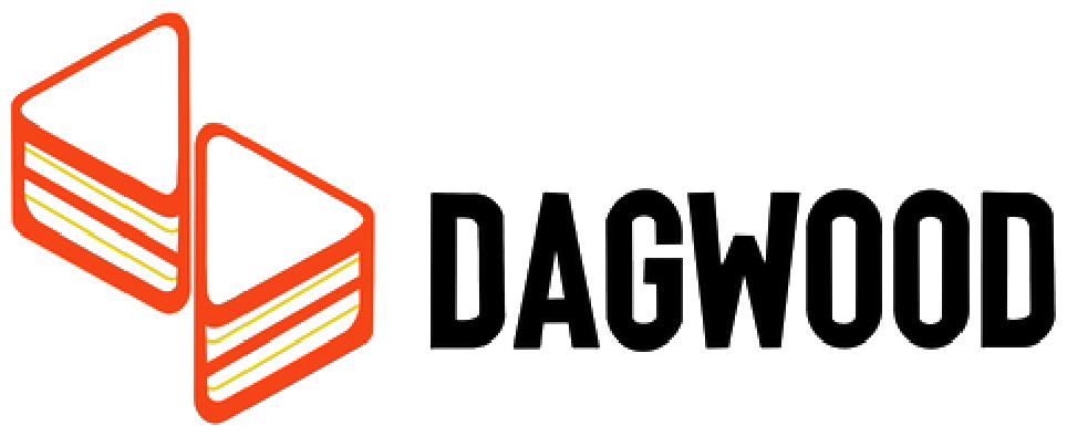 The Dagwood lockup on a white background: orange layered sandwich symbol beside a black Dagwood wordmark