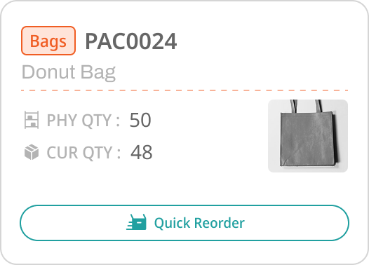 A stock card for a bakery item showing physical and current quantity